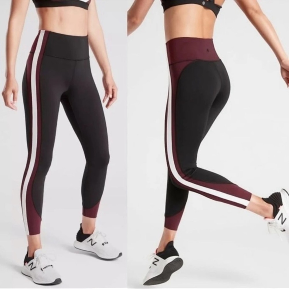 ATHLETA Woman’s Crunch Colorblock 7/8 High Rise Tights Black Red White size S